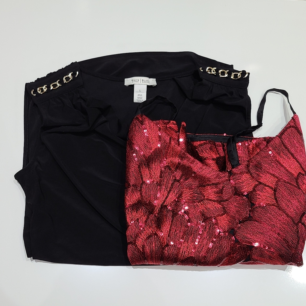 Bundle of 2 White House Black Market tops size Large. Sequins, Gold Tone Accents